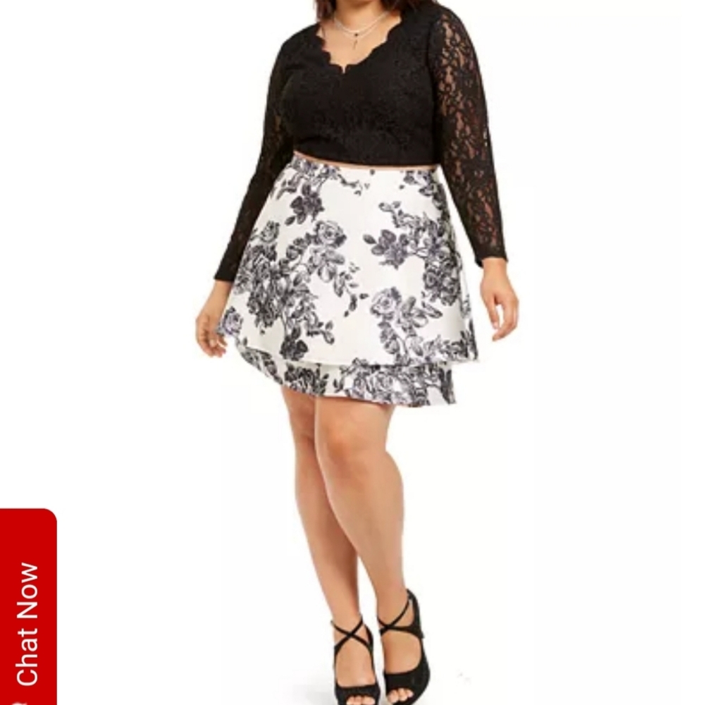 Glittery black lace 2 piece formal dress